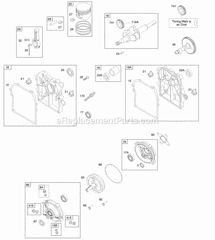 Camshaft Crankcase CoverSump Crankshaft Gear Reduction PistonRingsConnecting Rod Diagram and Parts List for 095412-0502-B1  Briggs and Stratton Engine